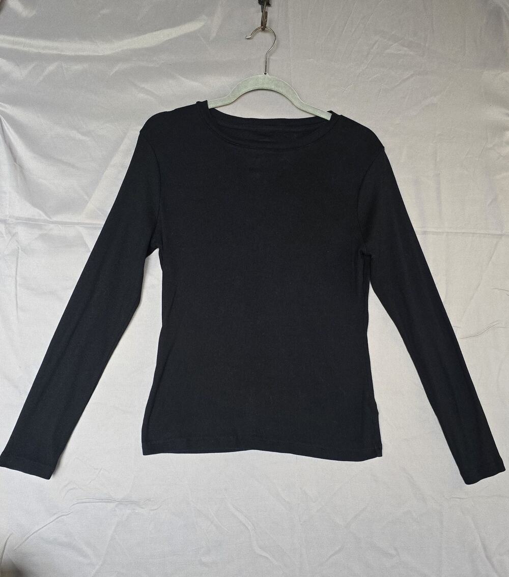 A New Day Shirt Womens Medium Black Long Sleeve Crew RibbedBasic Stretch Tee Top